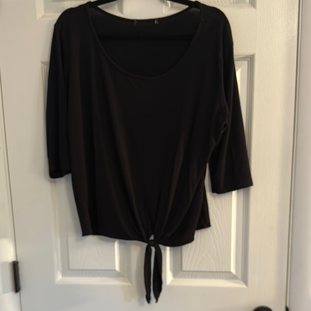 Black Women's 3/4 Sleeve Top with Tie Front - XL